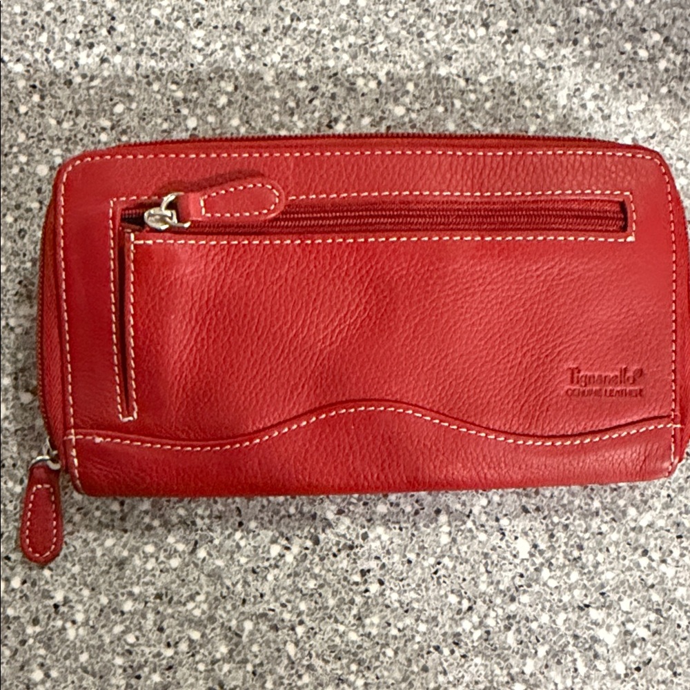 Tignanello Red Leather Zip-Around Wallet with Front Pocket